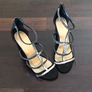 Sparkly T-strap Black High Heels